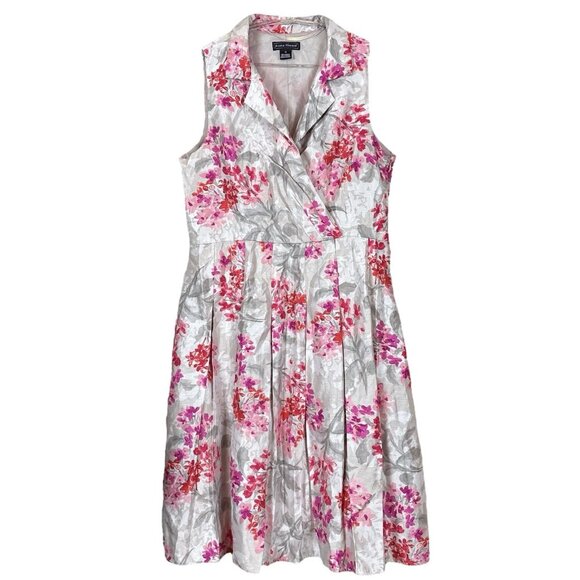 Jessica Howard Floral Pleated Faux Wrap Cocktail Dress Silver Gray Pink Size 16 - Picture 1 of 11